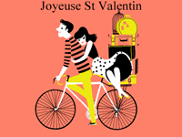 Gif animé joyeuse Saint Valentin amoureux en vélo